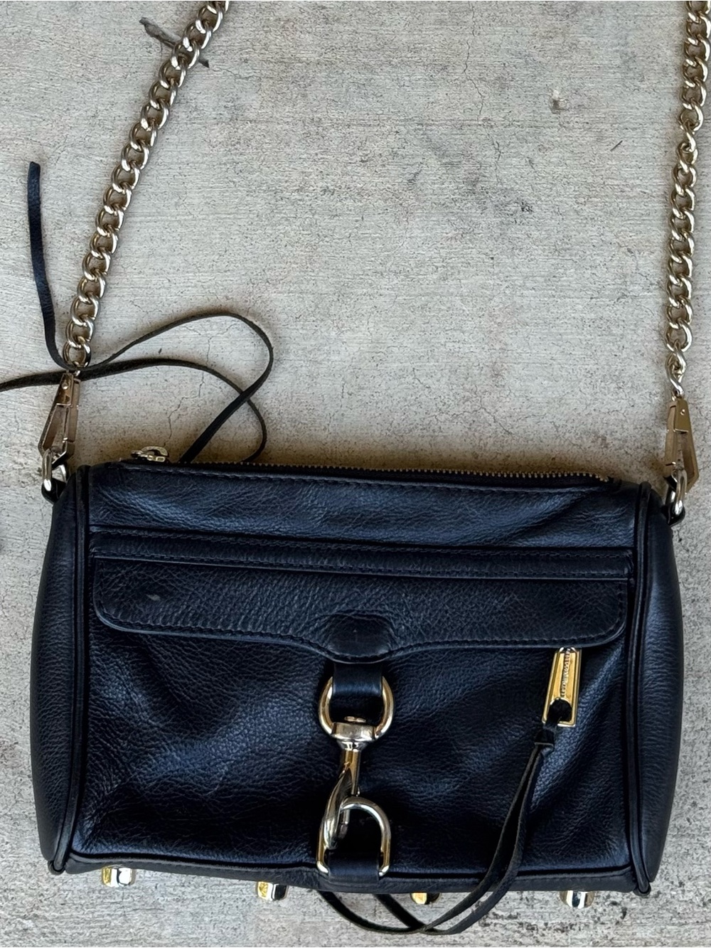 Minkoff Black Leather Mini Crossbody Gold Chain Strap Small Latch Minimal Bag